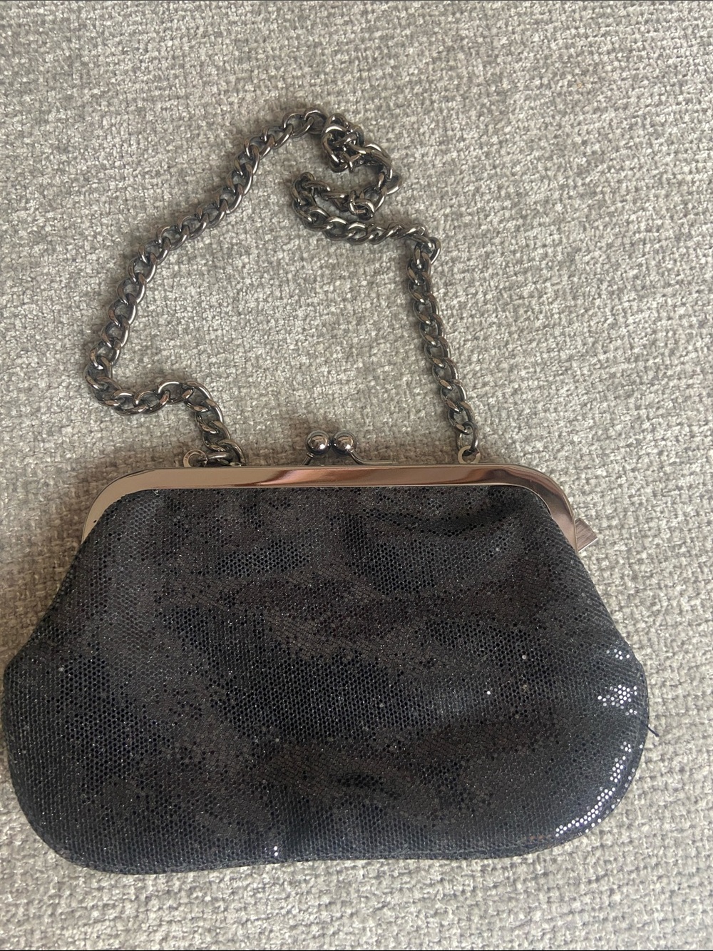 Express Black Sequin Kiss-Lock Chain Clutch